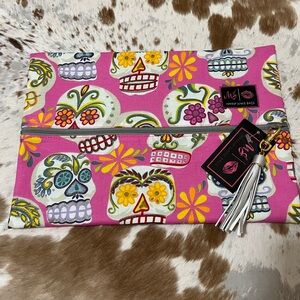 NWT Makeup Junkie size large Colorful Sugar Skull Pouch